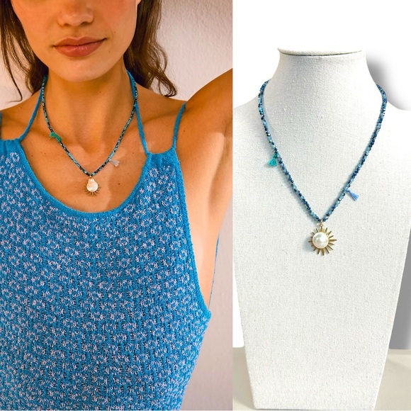 Free People Ariana Ost Sunlight Choker in Blue NWT Sun Charm Bohemian Dainty - Picture 1 of 17